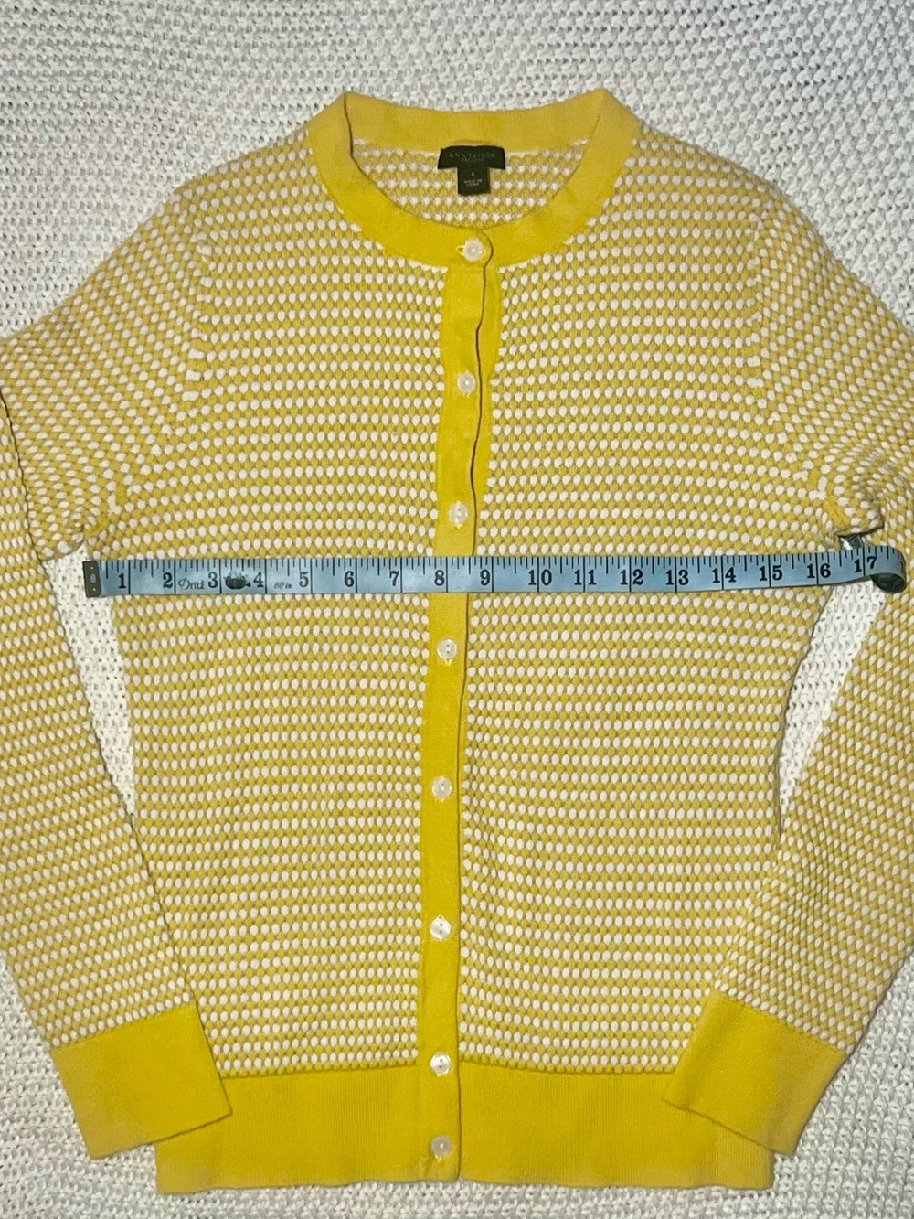 Ann Taylor Yellow and White Dot-Pattern Crewneck Cardigan - Picture 4 of 4